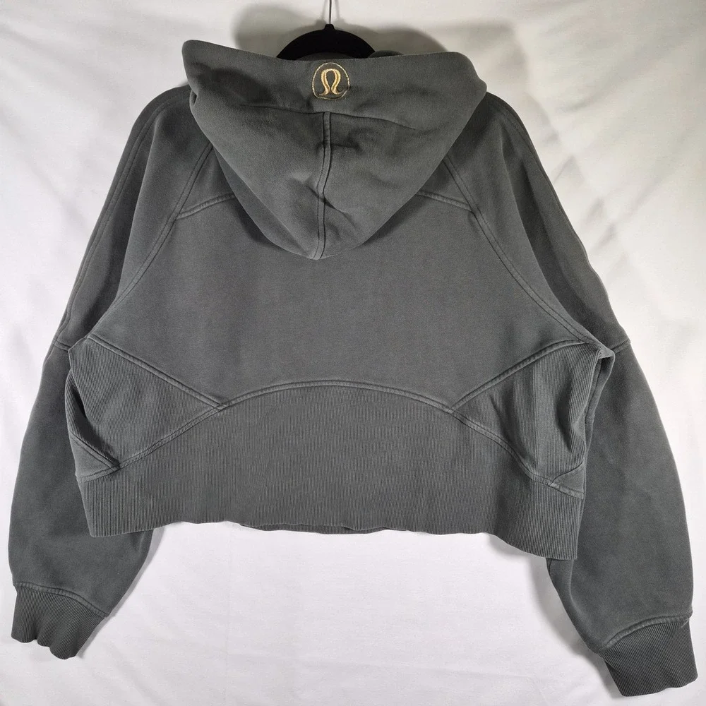 Lululemon XL/XXL Forest Green Cropped Half Zip Hoodie Womens Oversized Gold Logo